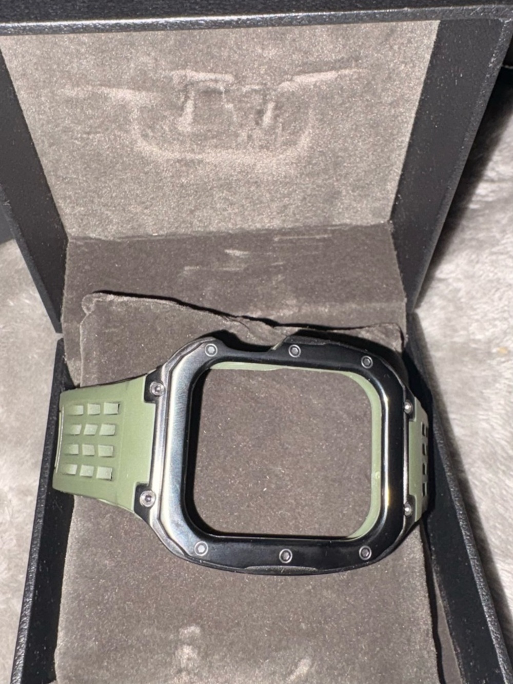 Green Rubber Watch Case with Black Metal Bezel